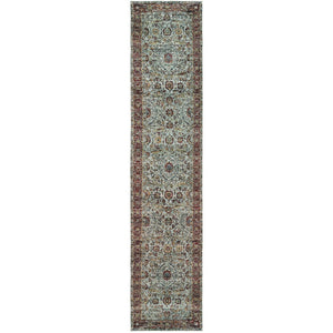 HomeRoots 10' Stunning Blue and Green Oriental Power Loom Area Rug – Durable, Stain-Resistant, Timeless Style 2'6" x 12' 509999