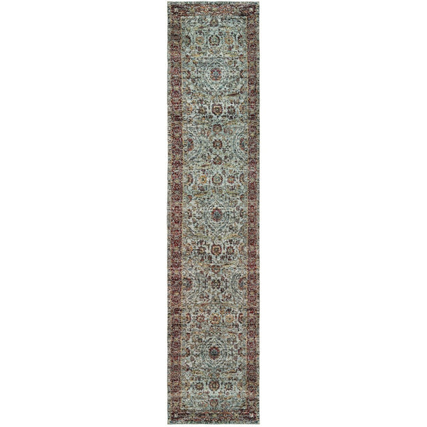 HomeRoots 10' Stunning Blue and Green Oriental Power Loom Area Rug – Durable, Stain-Resistant, Timeless Style 2'6" x 12' 509999