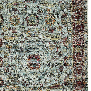 HomeRoots 10' Stunning Blue and Green Oriental Power Loom Area Rug – Durable, Stain-Resistant, Timeless Style 2'6" x 12' 509999