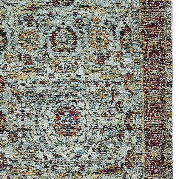 HomeRoots 10' Stunning Blue and Green Oriental Power Loom Area Rug – Durable, Stain-Resistant, Timeless Style 2'6" x 12' 509999