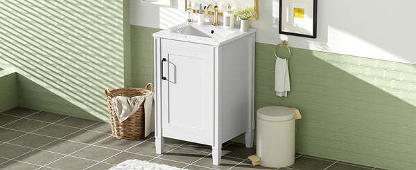 English Elm 20" Modern Bathroom Vanity with Ceramic Sink, Soft-Close Door, U-Shaped Adjustable Shelf & Door Storage Rack for Small Spaces N729P299364K
