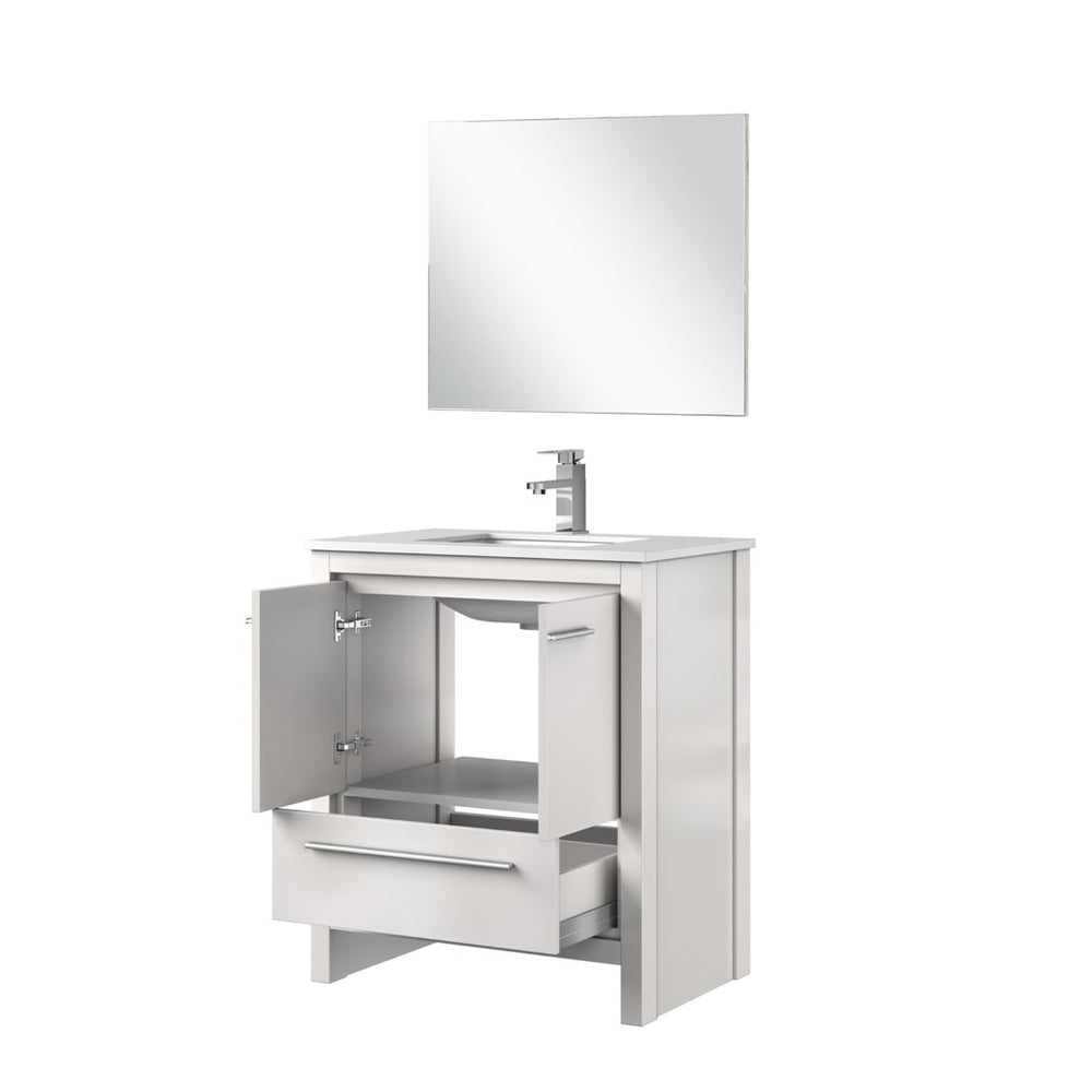 English Elm White Bath Vanity Set With Cultured Marble Top, Chrome Faucet & Coordinating 28" Mirror For Modern Style B2731S02059-GIGA