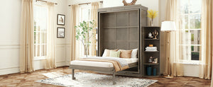 English Elm Rotating Murphy Wall Bed with Convertible Desk Dual Side Shelves Full Size Mdf Cabinet Gray LP000961AAE