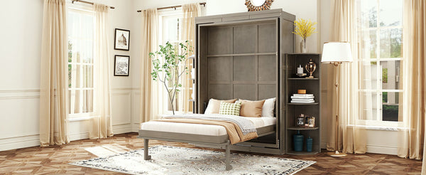 English Elm Rotating Murphy Wall Bed with Convertible Desk Dual Side Shelves Full Size Mdf Cabinet Gray LP000961AAE