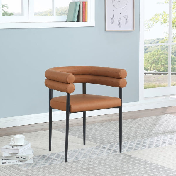 Meridian Furniture Lavina Vegan Leather Dining Chair with Matte Iron Frame for Modern Spaces Cognac 509Cognac-C