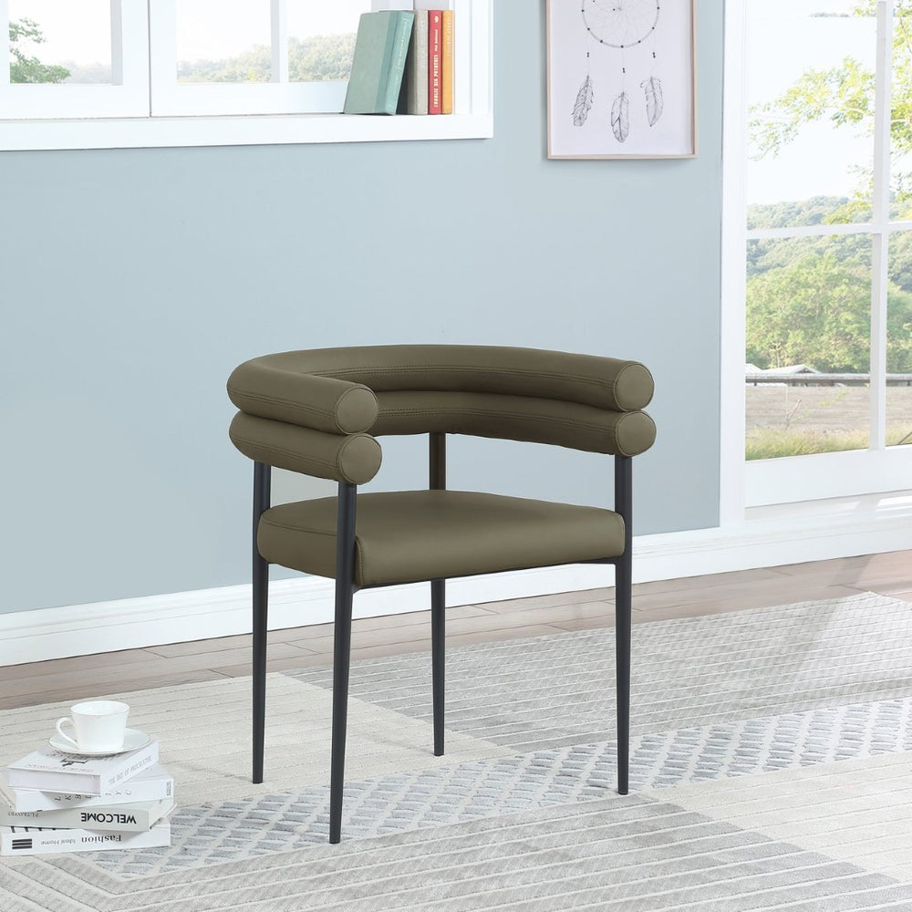Meridian Furniture Lavina Vegan Leather Dining Chair with Matte Iron Frame for Modern Spaces Olive 509Olive-C