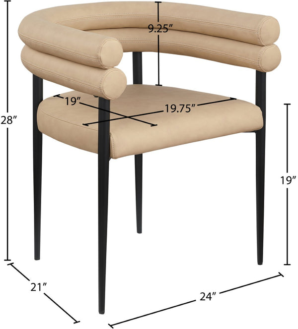 Meridian Furniture Lavina Vegan Leather Dining Chair with Matte Iron Frame for Modern Spaces Tan 509Tan-C