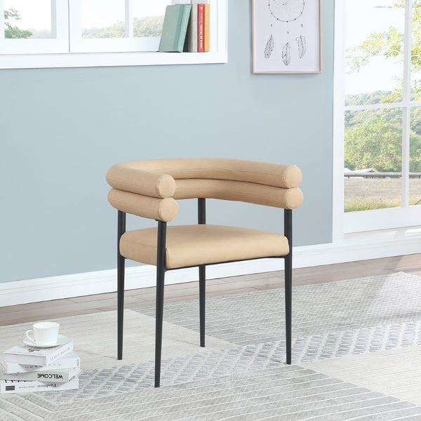 Meridian Furniture Lavina Vegan Leather Dining Chair with Matte Iron Frame for Modern Spaces Tan 509Tan-C