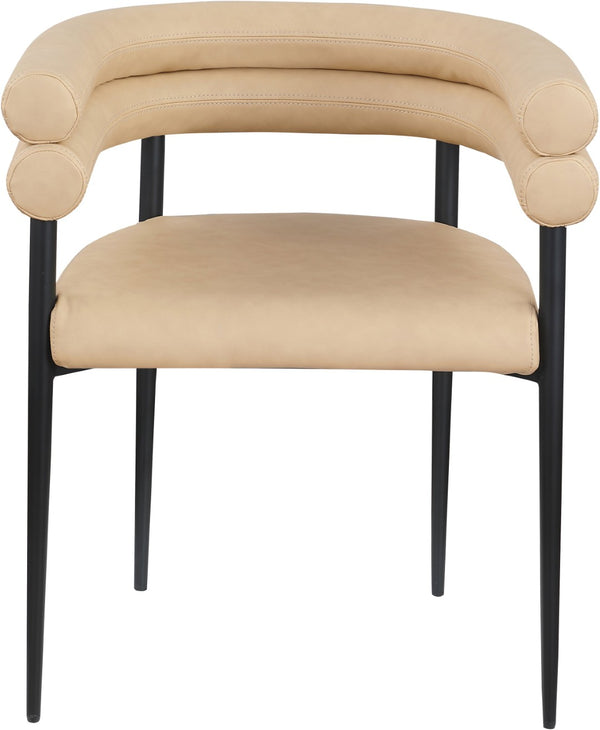 Meridian Furniture Lavina Vegan Leather Dining Chair with Matte Iron Frame for Modern Spaces Tan 509Tan-C