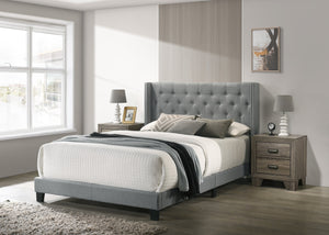 English Elm 1pc Full Size Wingback Bed Gray Upholstered Button-Tufted Headboard with Nailhead Trim & Solid Frame, 60.7"x80.7" B2741P347929
