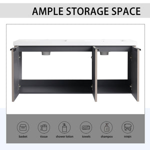 English Elm 48" Modern Wall-Mounted Bathroom Vanity With Double Sink, Soft-Close Doors & Stylish Wavy Panels W999S00353