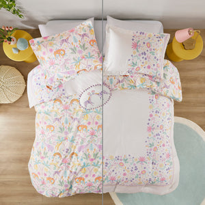 English Elm Full/Queen UHK Lulu Reversible Floral Cotton Duvet Set with Jungle Animals, Pom Pom Pillow, BCI Cotton B035P217814