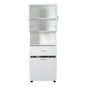English Elm Tall Bathroom Cabinet with Tilt-Out Laundry Hamper, Adjustable Shelves, Anti-Tip Design & Large Storage White WF323481AAK