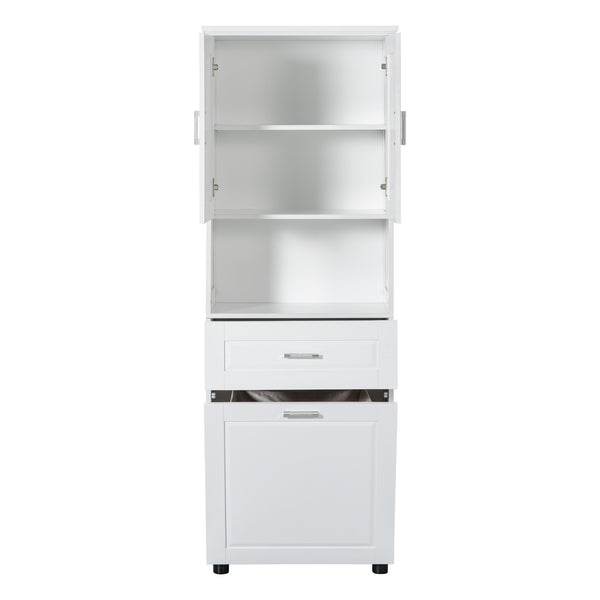 English Elm Tall Bathroom Cabinet with Tilt-Out Laundry Hamper, Adjustable Shelves, Anti-Tip Design & Large Storage White WF323481AAK