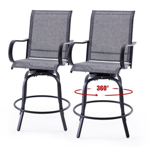 English Elm Patio Swivel Barstools Set of 2 Textilene Mesh Powder Coated Frame All Weather Seating Dark Gray T3623P437326
