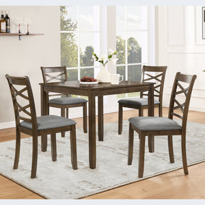 English Elm Elegant 5-Piece Walnut Dining Table Set With 4 Upholstered Chairs For Modern Living & Dining Spaces W1998S00076