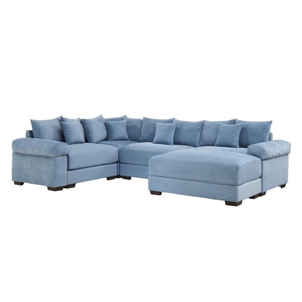 English Elm Oversized Modular Sectional Couch With Movable Ottoman - Luxurious Blue Corduroy, Ergonomic Comfort W714S01359-GIGA