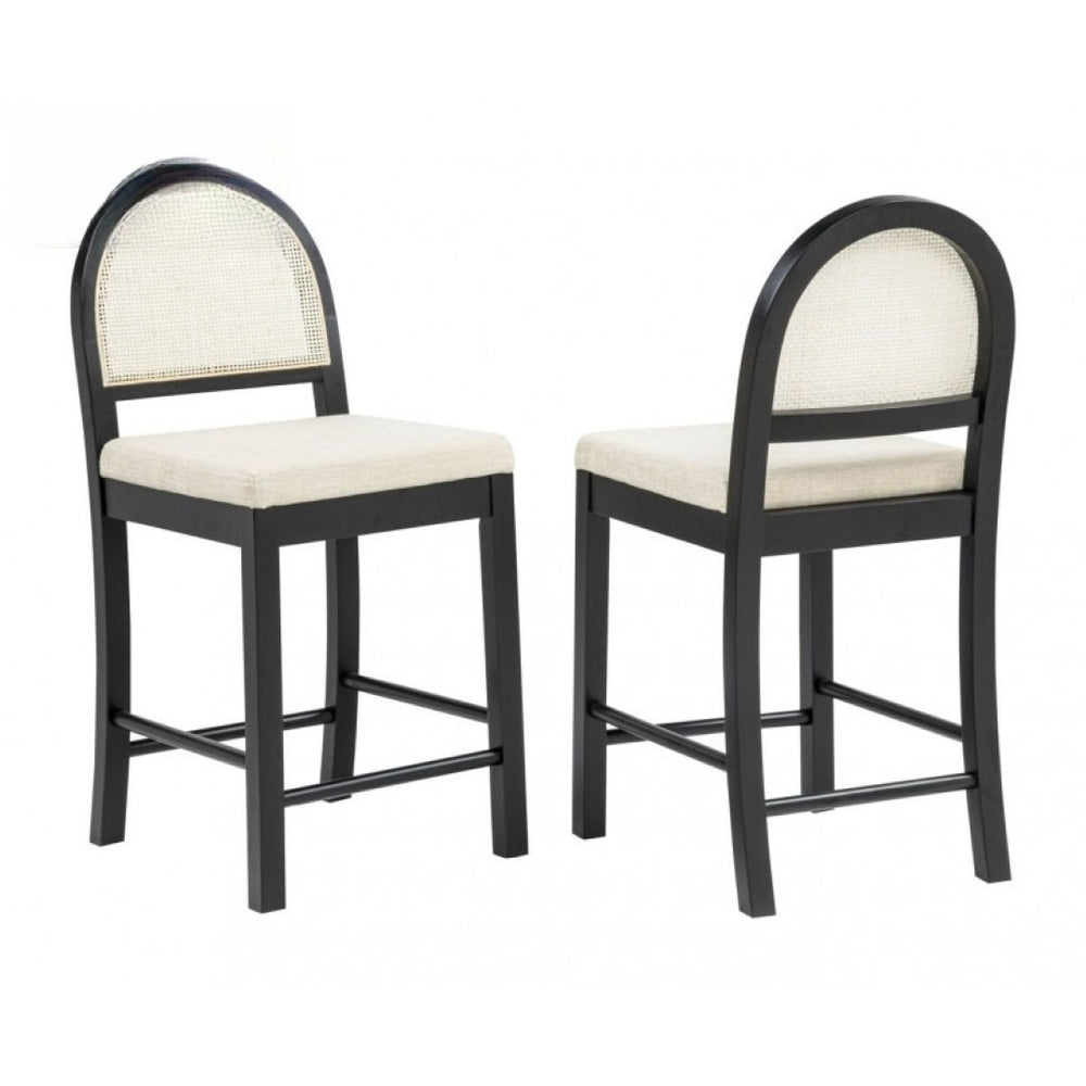 English Elm Upholstered Counter Stools Set of Two with Woven Rattan Back for Kitchen Island Black B011P474547