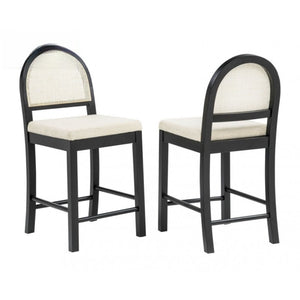 English Elm Upholstered Counter Stools Set of Two with Woven Rattan Back for Kitchen Island Black B011P474547
