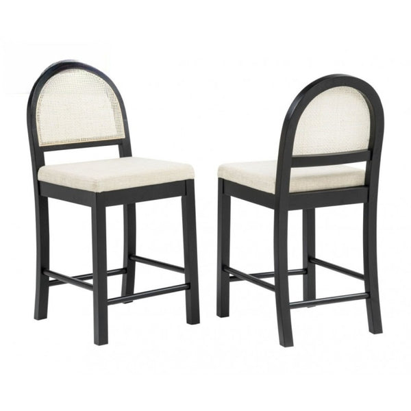 English Elm Upholstered Counter Stools Set of Two with Woven Rattan Back for Kitchen Island Black B011P474547