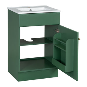 English Elm Christopher Knight Home® - 20" Bathroom Vanity with Ceramic Sink and Soft-Close Door, Gold Knob, Adjustable Shelf Storage Green N759P237946F