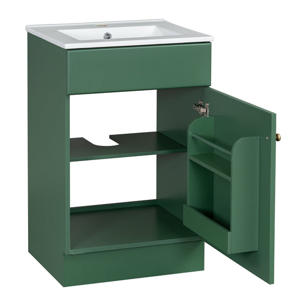 English Elm Christopher Knight Home® - 20" Bathroom Vanity with Ceramic Sink and Soft-Close Door, Gold Knob, Adjustable Shelf Storage Green N759P237946F