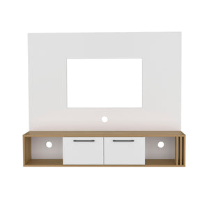 English Elm Vance 56" Floating Entertainment Center with Cabinets & Shelves, Natural Oak White, Cable Management.Storage-Friendly Modern TV Console B070P286465