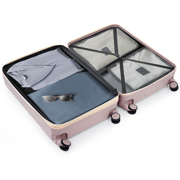 English Elm Luggage Set of 3 Abs Hard Shell Suitcases with Spinner Wheels and Built in Cup Holder Brown N726P296016B