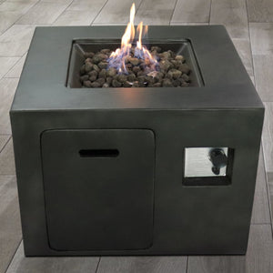 English Elm 24'' Square Fiber Concrete Propane Fire Pit Modern Architectural Patio Statement B120P198799