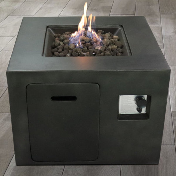 English Elm 24'' Square Fiber Concrete Propane Fire Pit Modern Architectural Patio Statement B120P198799