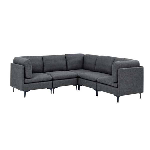 English Elm Linen Upholstered Modular Sectional Sofa with Tall Black Metal Legs for Living Room Dark Gray B2748S00112
