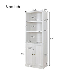 English Elm 1 Doors Bookshelf with USB Port and 3 Open Shelves — Space-Saving Storage Cabinet, Sturdy MDF Design Rustic White 50.59 L x 21.06 W x 10.63 H WF531476AAK