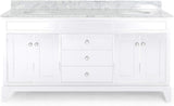 Christopher Knight Home® - Noble House - - 73'' Bathroom Vanity With Marble Top & Double Ceramic Sinks, 4 Doors, 3 Drawers, White