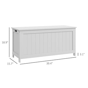 English Elm HOMCOM Spacious 39.4" Wooden Storage Chest with Safety Hinges, Sturdy Seat, Handles, 352 lb Cap. White W2225P173961
