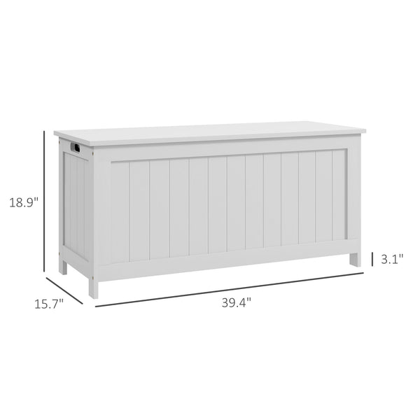 English Elm HOMCOM Spacious 39.4" Wooden Storage Chest with Safety Hinges, Sturdy Seat, Handles, 352 lb Cap. White W2225P173961