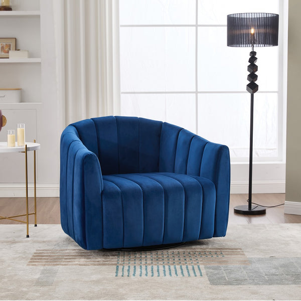 English Elm 40.1"w Velvet Swivel Barrel Chair Oversized Channel Tufted Accent Seat with Pillows W3118S00027