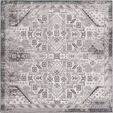 Unique Loom Outdoor Aztec Coba Machine Made Border Rug Charcoal Gray, Ivory/Gray 10' 0" x 10' 0"