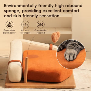English Elm Modern Oak Veneer Pet Bed with Chenille Upholstery and Orthopedic Foam Cushion Orange W3136P445674