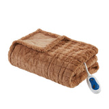 Beautyrest Zuri Glam/Luxury Oversized Faux Fur Heated Throw BR54-4699 Brown Texture