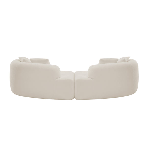 English Elm Curved Four-Seater Teddy Velvet Sofa with Full-Compression Sponge and Spring Support, No-Assembly, Compact White W3612S00001