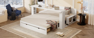 English Elm Queen Daybed with Hydraulic Desk Storage Drawers and Convertible Sofa for Small Spaces White LT000272AAK