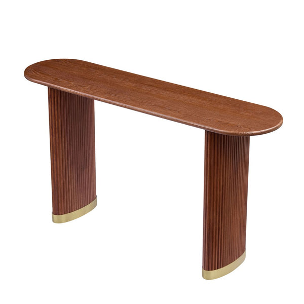 English Elm Length 59 Inch Mdf Wood Veneer Console Table Brushed Gold Steel Base Modern Entryway Brown W2582P406098