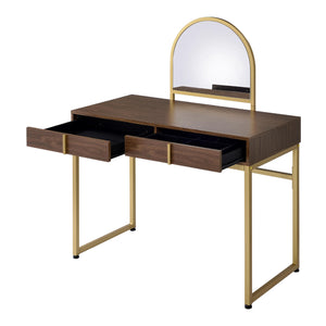 English Elm 2 Drawers Vanity Desk With Mirror & Jewelry Tray – Elegant Walnut & Gold Design For Compact Spaces B016P317505