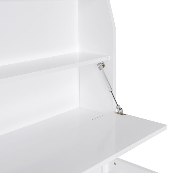 English Elm Full Size Wooden Led Platform Bed With Trundle, Storage Headboard, Usb Ports, And Drawers In White N820S10009K