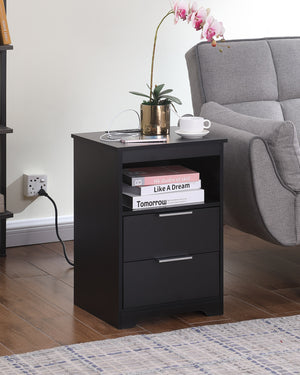 English Elm Nightstand with Drawer | 3-Tier Modern Bedside Table with Hidden Drawer, Open Shelves, Sturdy Build Black 25.9 L x 16.7 W x 5.5 H W3151P345809