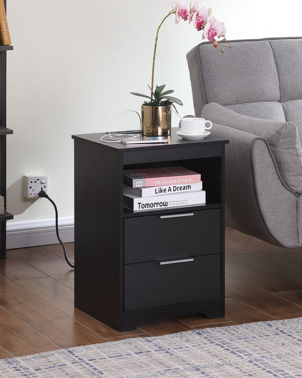 English Elm Nightstand with Drawer | 3-Tier Modern Bedside Table with Hidden Drawer, Open Shelves, Sturdy Build Black 25.9 L x 16.7 W x 5.5 H W3151P345809