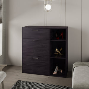 English Elm Whitaker Multi-Tier Shoe Rack Organizer in Black — Engineered Wood, Sleek Open Shelving for Entryway B092P368948