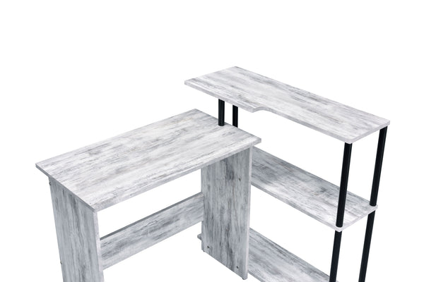 English Elm Levi L-Shaped Antique White & Black Writing Desk with 3-Tier Side Shelf, Durable Composite Wood Finish B2726P243692