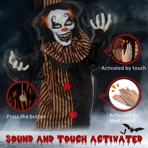 English Elm Outdoor Animatronic Clown Prop with Motion Sensing Light up Eyes for Halloween Haunts T3971P382662