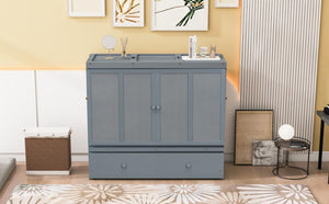 English Elm Full Size Wall Murphy Bed Cabinet with Storage Drawer and Built-in Usb Charging Gray N708P205903E